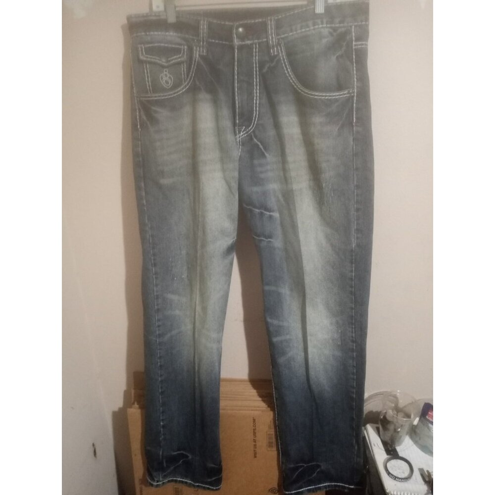 Eight 732 8732 Mens Denim Jeans Blue Thick Stitch Size 34x33 Hip Hop Urban